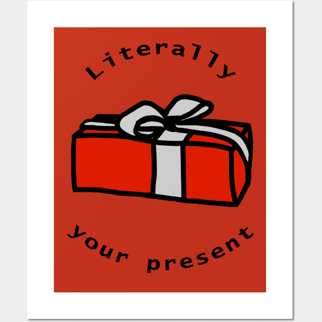 Literally Your Present Red Gift Box Christmas Wall Art by ellenhenryart